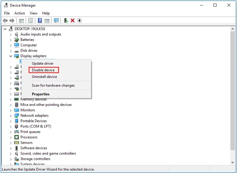 Disable the device. Device enabling service Driver что это. Video Drivers in device Manager.