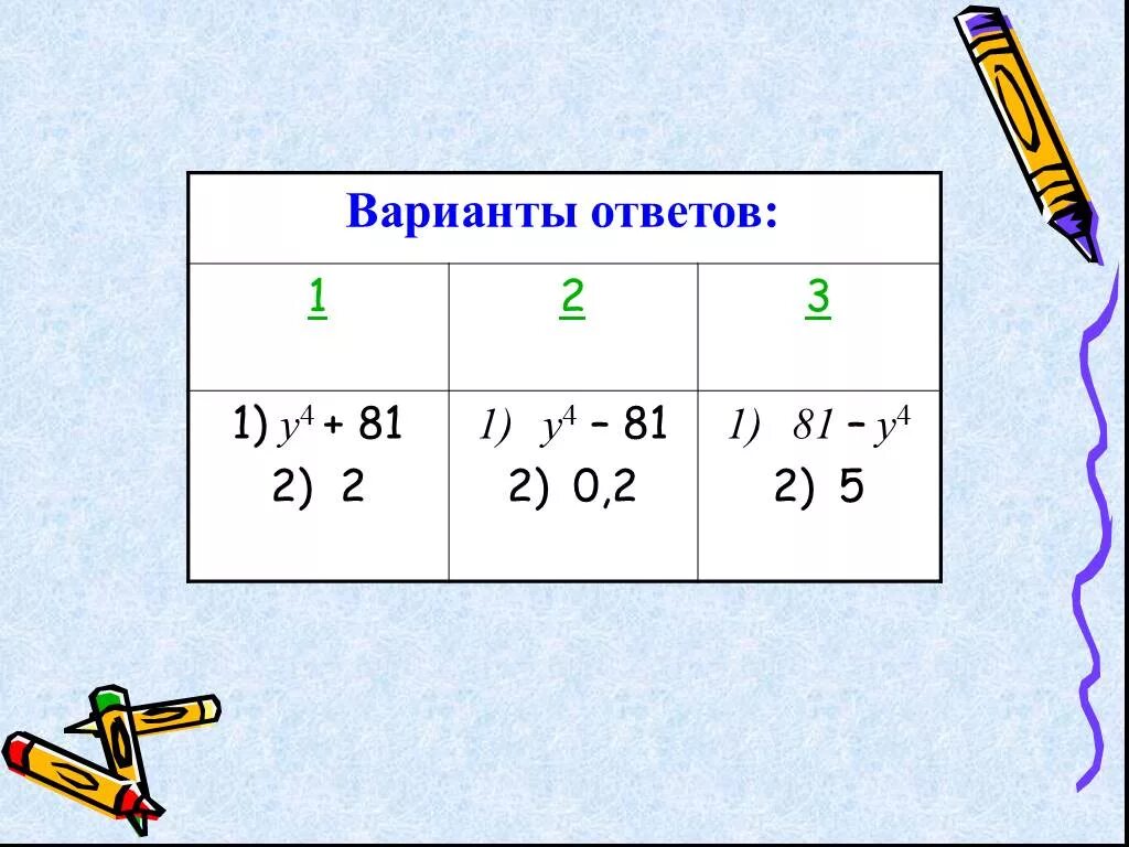 Варианты ответов. Выразить 3 45