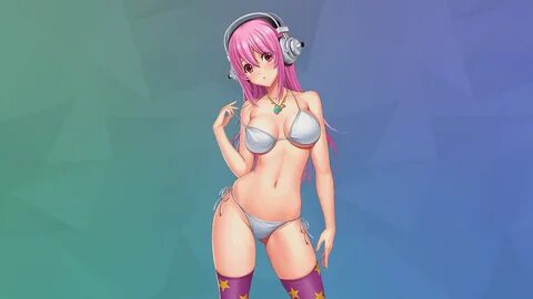 Anime 1920x1080 Super Sonico anime anime girls bikini pink hair boobs swimw...