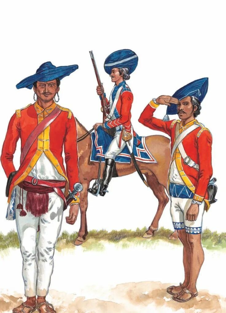 Сипаи 18 век. Индийская армия 19 век сипаи. Армия ОСТ Индской компании. Французские сипаи.