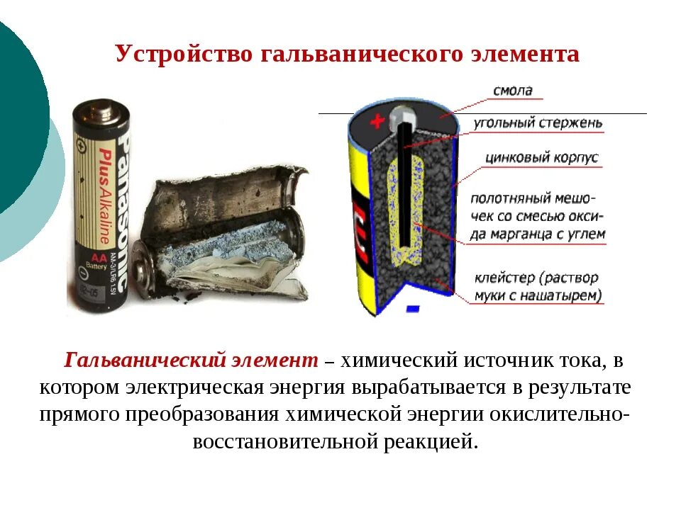 Гальванический элемент состоит из серебряного электрода. Химические источники тока гальванические элементы. схема гальванической батарейки. гальванический элемент батарейка схема. устройство угольно цинкового гальванического элемента.
