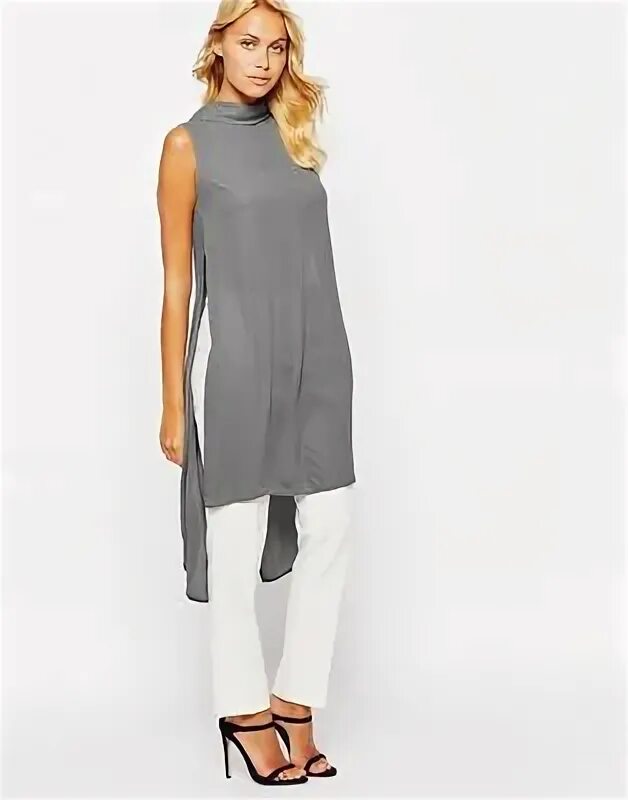 Джемпер с разрезами по бокам. Длинная туника без рукавов. Удлиненная туника с разрезами по бокам. Туника с боковыми разрезами. Длинная туника с разрезами.