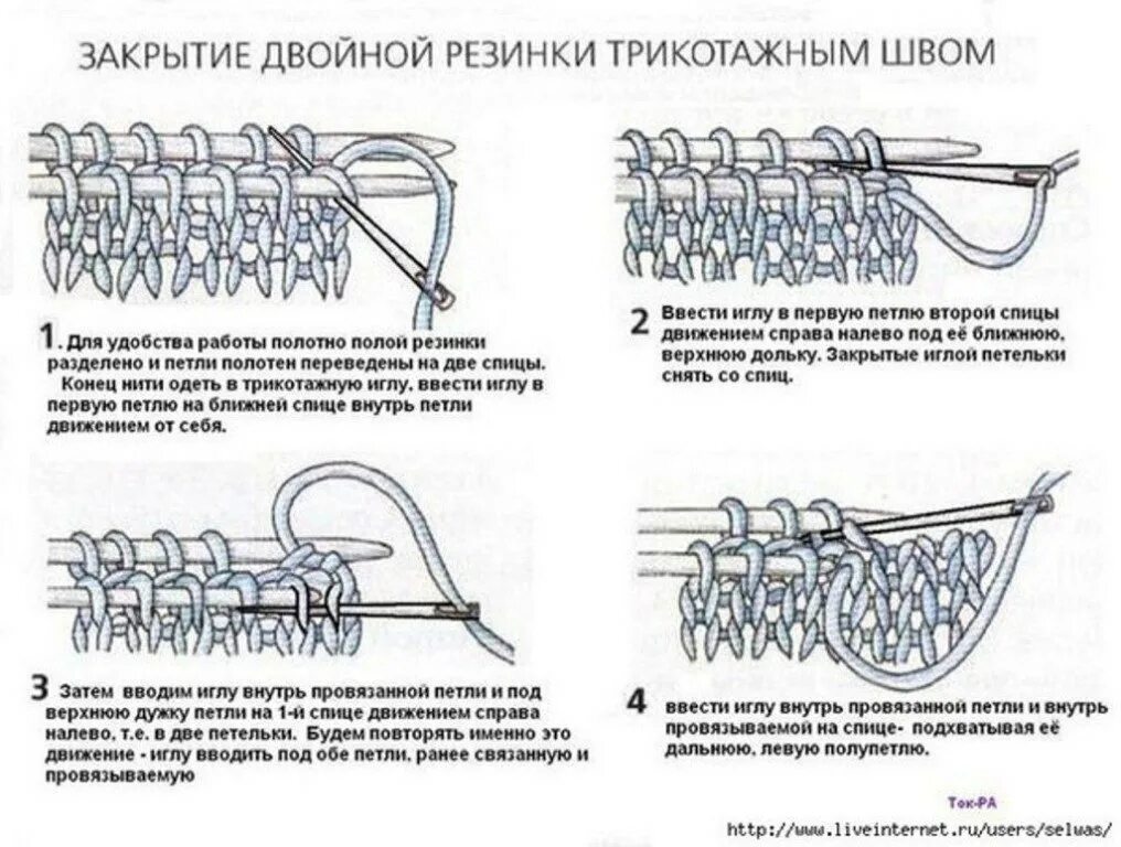 Как соединить две резинки. Закрытие петель полой резинки иглой. трикотажный шов 2х2 резинка схема. закрытие петель полой резинки спицами. закрытие петель трикотажным швом спицами.