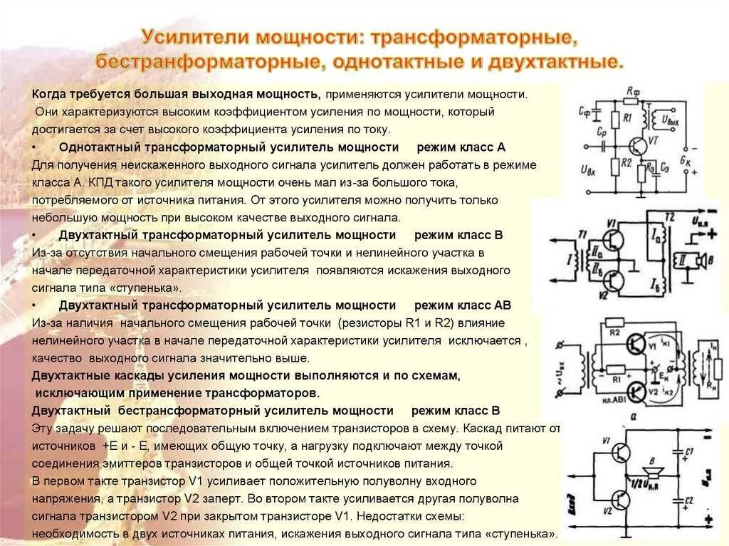 В каких случаях необходимо использование усилителя. Бестрансформаторный двухтактный усилитель мощности схема. схема двухтактного трансформаторного усилителя мощности. двухтактный усилитель мощности структурная схема. двухтактный трансформаторный усилитель мощности на транзисторах.