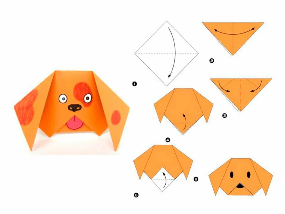 Уроки оригами 1. Оригами собачка. Оригами для малышей. Поделки из бумаги легкие. Оригами собака из бумаги для детей.