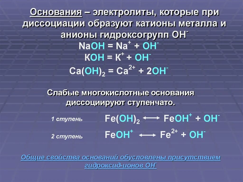 Анионы кислотного остатка образуются. Диссоциация электролитов. диссоциация оснований. классификация электролитической диссоциации. катионы и анионы при диссоциации.