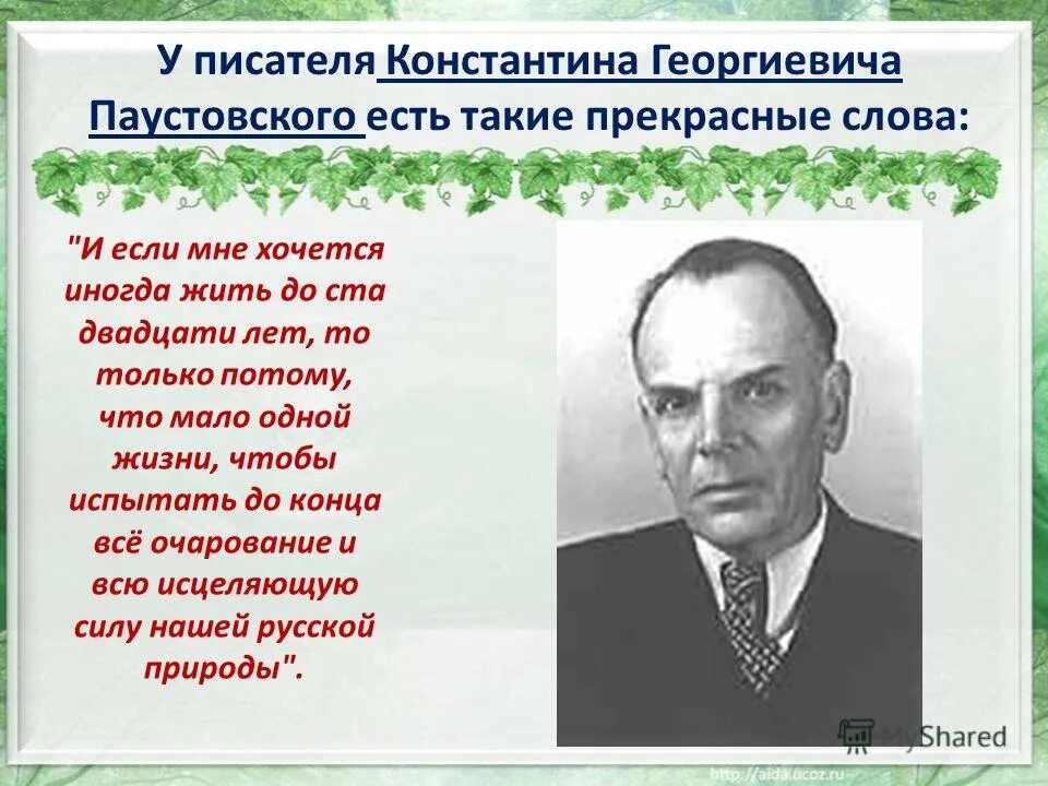 Писателя Константина Георгиевича Паустовского.