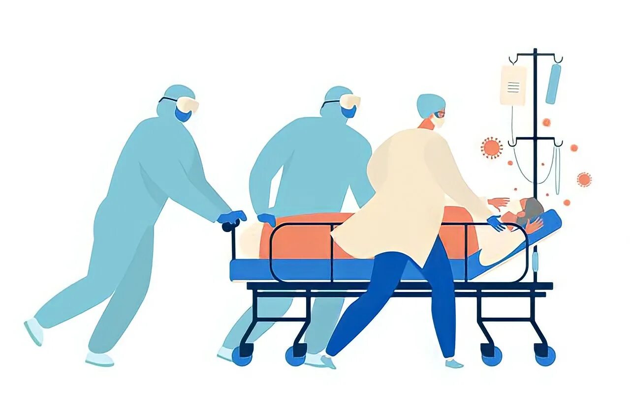 Пациент на операционном столе. Медицинские иллюстрации.