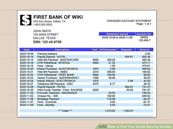 Card statement. Account statement. securities account statement. ssn number. social security number.