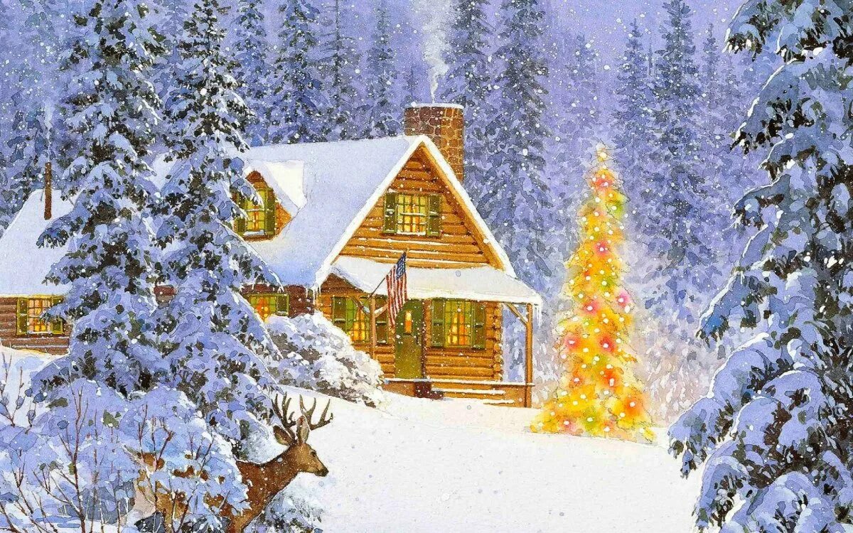Зимняя открытка картинки. Даррелл Буш картины зима. Сказочный домик зимой. Сказочные зимние пейзажи. Зимний пейзаж с домиком.