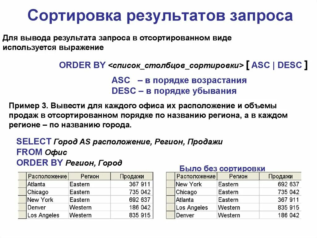 Покажи результаты по запросу. SQL запрос с сортировкой. Сортировка в SQL запросе по возрастанию. Как Отсортировать результат запроса. Оператор order by в SQL.