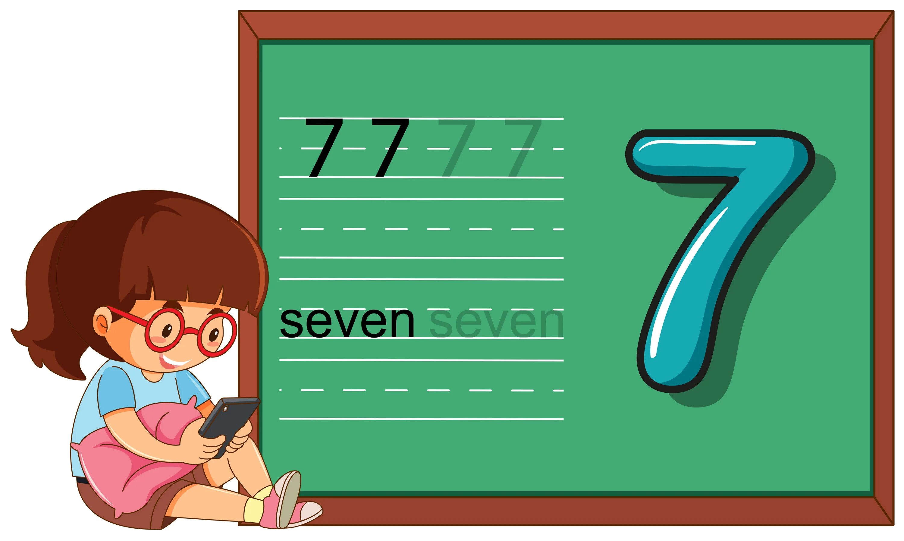 Урок 20 номер 7. Цифра 7 на доску школьную. Номер семь. Number Seven. Blackboard Worksheet.