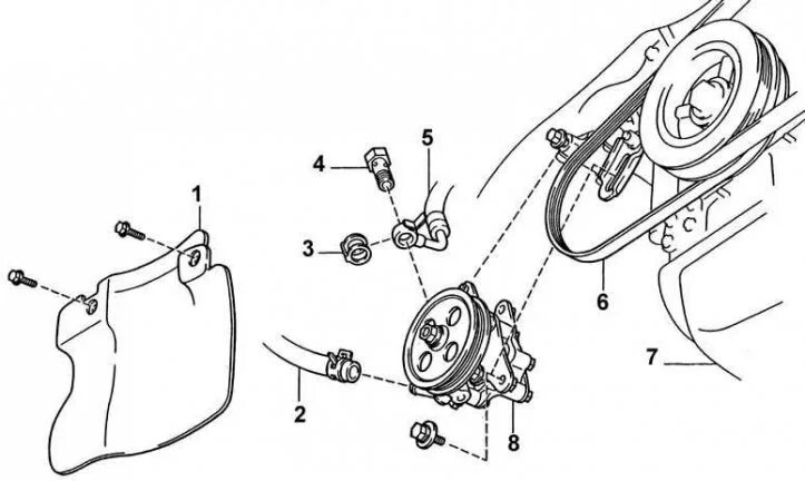 Как снять крышку гидроусилителя Removing and installing power steering pump Daewoo Nexia N150