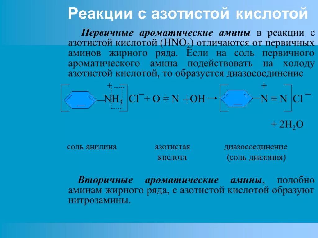 С чем реагируют амины. Реакция ароматических Аминов с азотистой кислотой. Реакция первичных Аминов с азотистой кислотой. Реакция 2 аминопропановой кислоты с азотистой кислотой. Реакции первичных ароматических Аминов с азотистой кислотой..