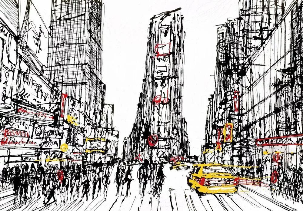 Люди в городе графика. Урбанизм Нью Йорк. Нью Йорк зарисовка. Урбанистика Нью Йорка. Стилизованный городской пейзаж.