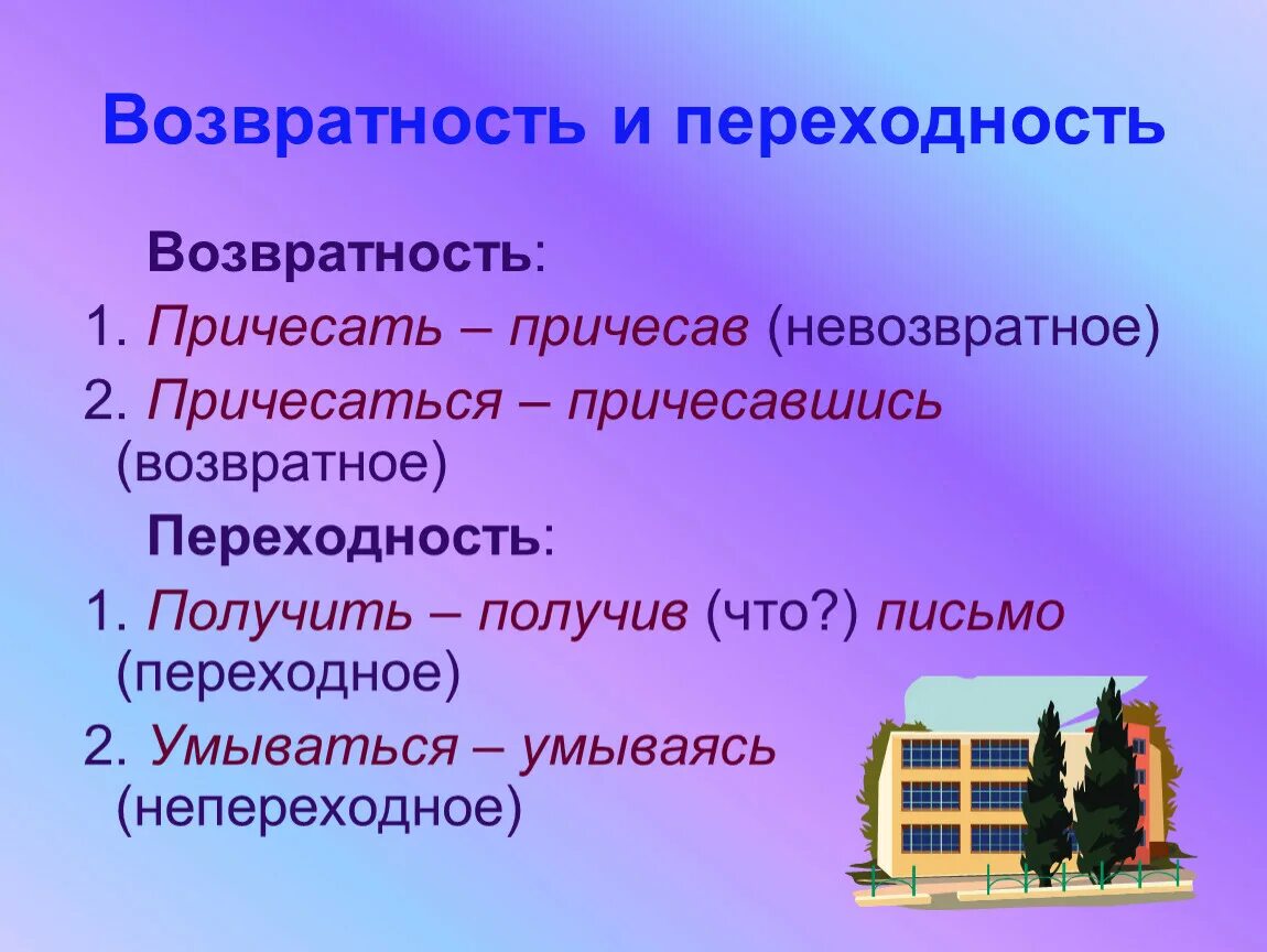 Переходность и возвратность. Переходные и непереходные деепричастия. Как определить переходность деепричастия. Как определить переходное или непереходное деепричастие. Возвратное деепричастие это