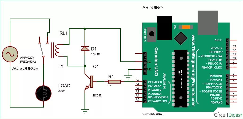 Arduino Relay Tutorial 5v Relay Arduino Interfacing Maxphi Lab Circuit diagram, 