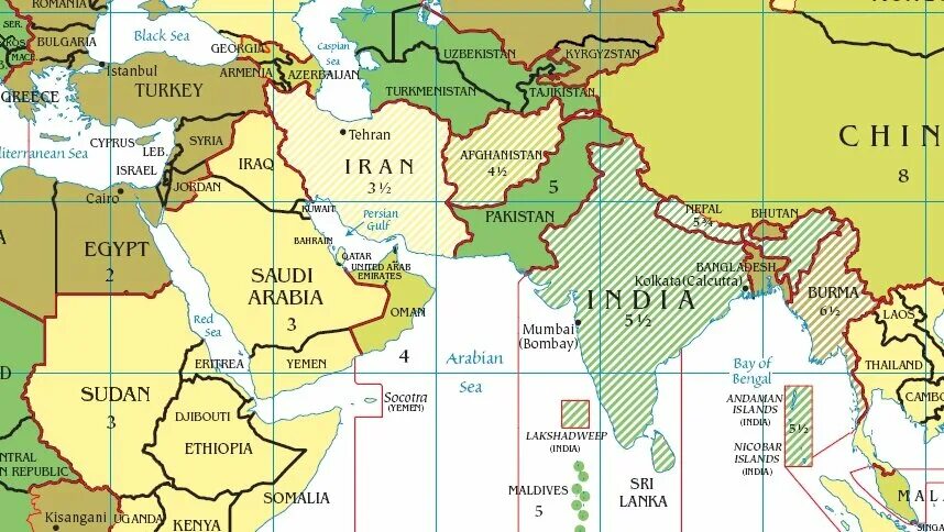 Ереван разница с москвой. Карта часовых поясов. Часовые пояса на Ближнем востоке. Часовой пояс в Пакистане.