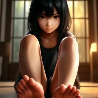 "1girl,bangs, barefoot, black hair, …" — image created in...