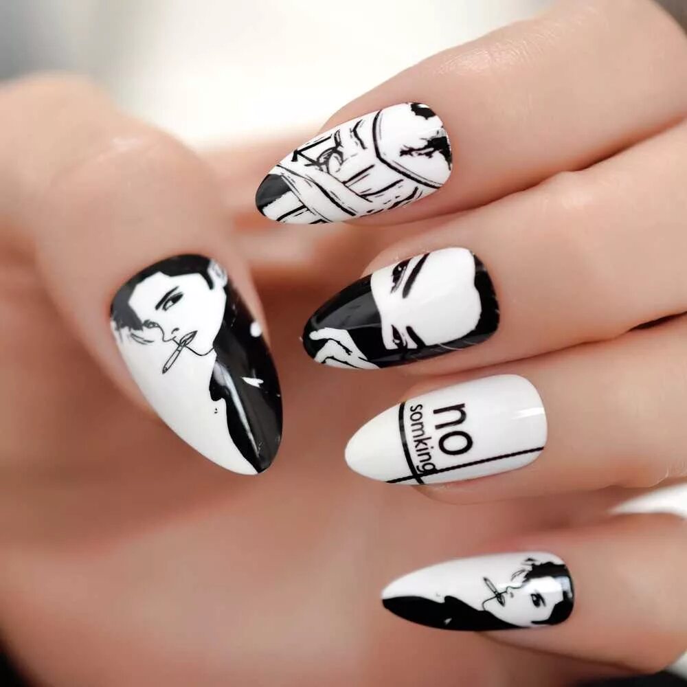 Дизайн белых ногтей с рисунком. Черно белый маникюр. Ногти чёрные с белым. Маникюр белый с черным. Чëрно белые ногти.
