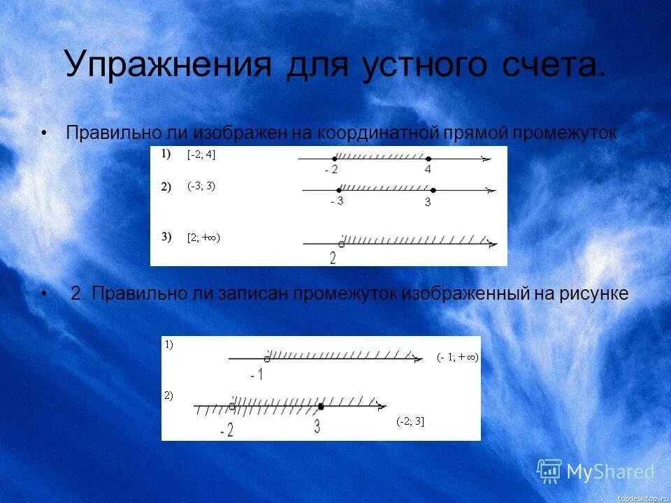 Представьте на координатной прямой промежутки 2 2