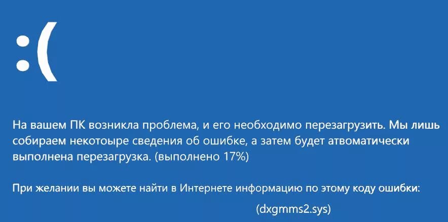 Dxgmms2.sys синий экран Windows 10. На вашем ПК возникла ошибка. На вашем ПК возникла проблема. На вашем устройстве возникла.