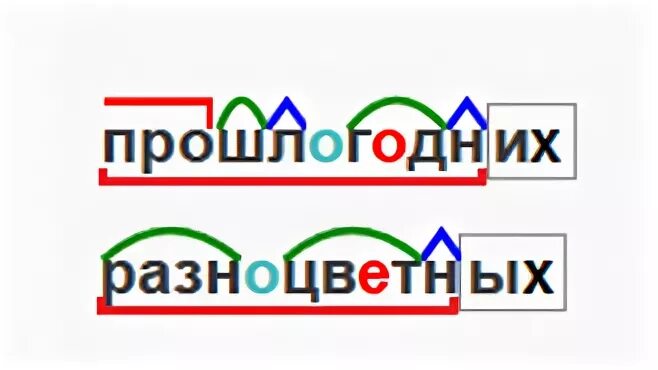 Состав слова разноцветных