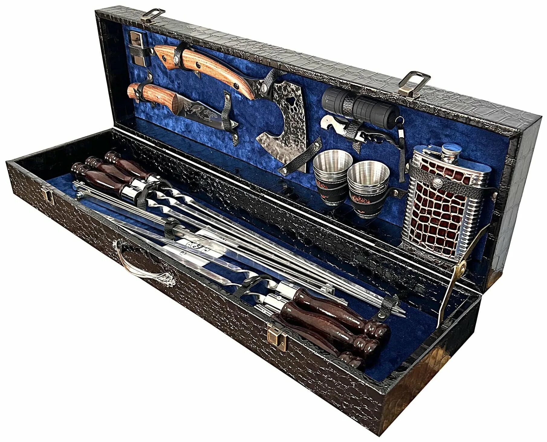 Набор для пикника в чемодане. Набор для шашлыка в чемодане. Набор шашлычный подарочный. Набор для шашлыка в кейсе. Чемодан для шашлыка подарочный.