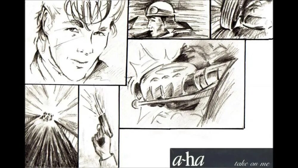 Take of one. A-ha take on me. аха take on me. take on me клип. рисованный клип.