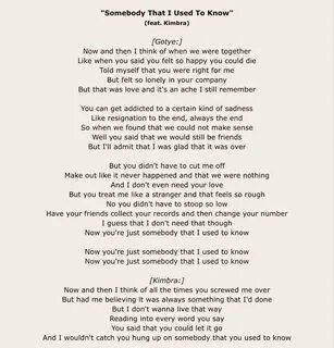 Gotye’s "Somebody That I Used To Know" Lyrics Beautiful Lyrics, W...
