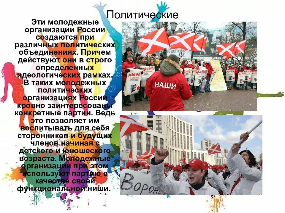 Молодежная политика в россии организации. Молодежные политические организации. Молодёжные Полит организации. Молодежные политические движения. Молодёжные организации в России.