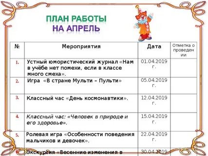 План на апрель