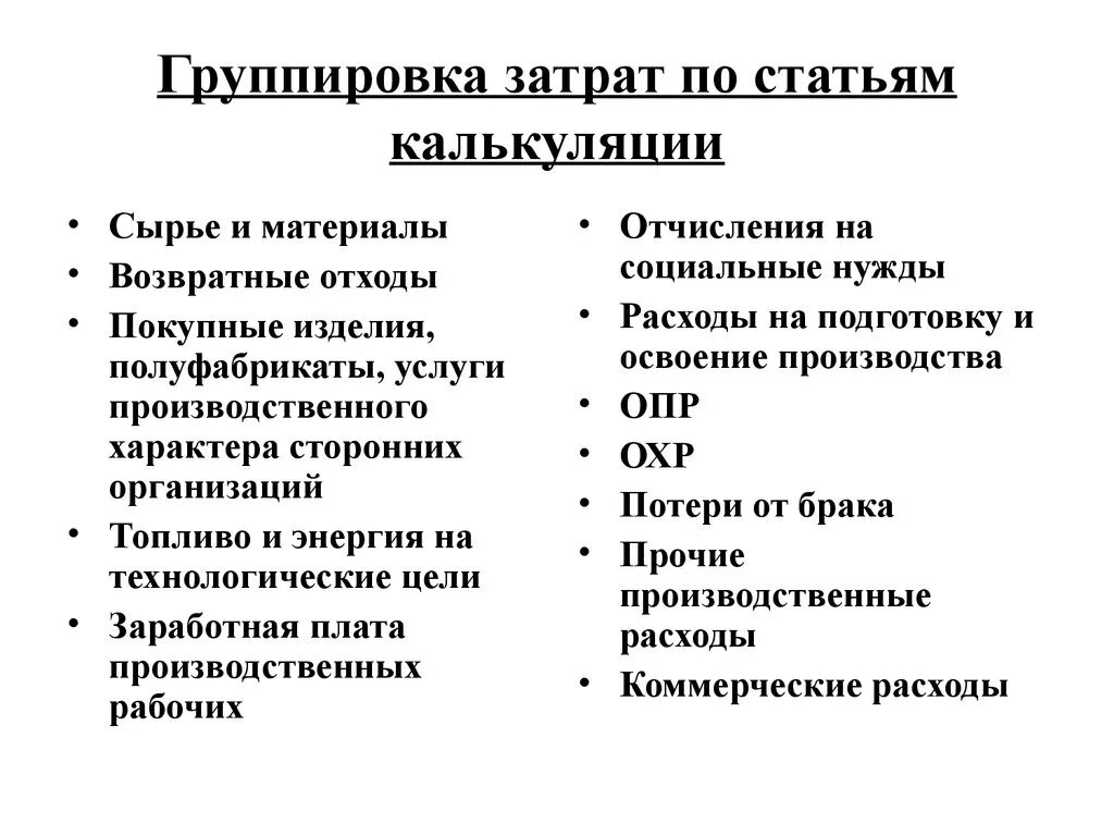 Основные материалы какие затраты. Группировка издержек по статьям калькуляции. Группировка затрат на производство по статьям. Типовая группировка затрат по статьям калькуляции. Группирование затрат себестоимости по статьям калькулирования.