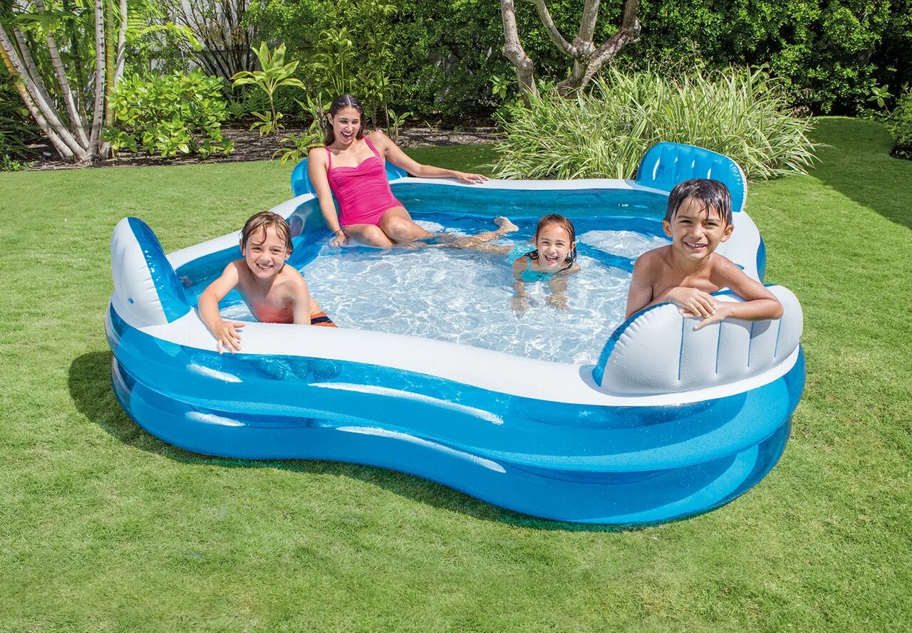 Бассейн intex х см. Бассейн надувной 229*229*66 см семейный от 3 лет 56475 intex. интекс 56475. 56475 intex. бассейн intex 229х229х66 см семейный с сидениями и спинками 56475.