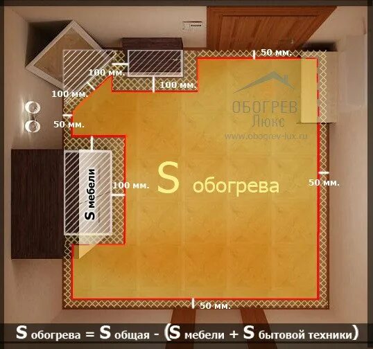 Теплый пол расстояние от стены. Отступ теплого пола от мебели. отступ теплого пола от стен и мебели. отступ теплого пола от стен. отступы теплого пола.