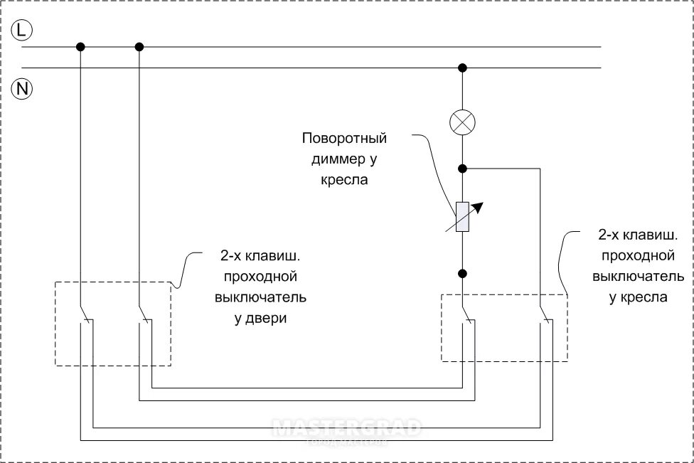 Как подключить выключатель без нуля. Проходной диммер Schneider Electric схема подключения. Схема соединения диммера. Схема подключения проходного выключателя и диммера. Как подключить диммер к выключателю.