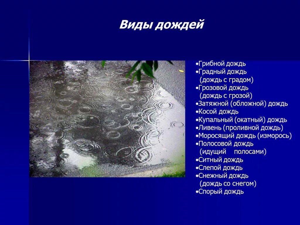 Слова по теме дождь. Виды дождя. Презентация на тему дождь. Название дождей. Ливень презентация.