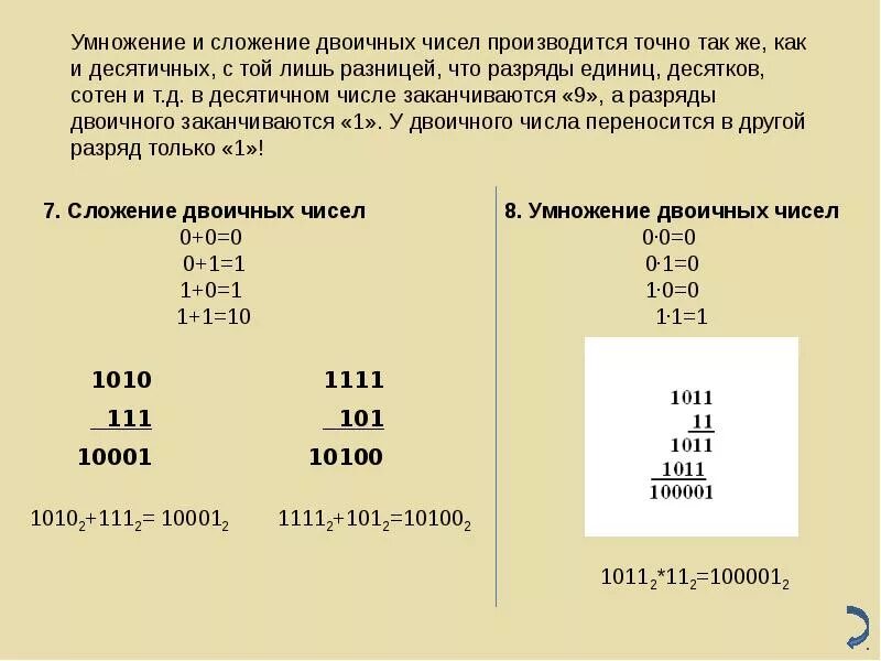 Сумма двух двоичных чисел 111 10. Сложение двоичных чисел. как складывать числа в двоичной системе. сложение двочиныйх числе. сложение доичныхчисел.