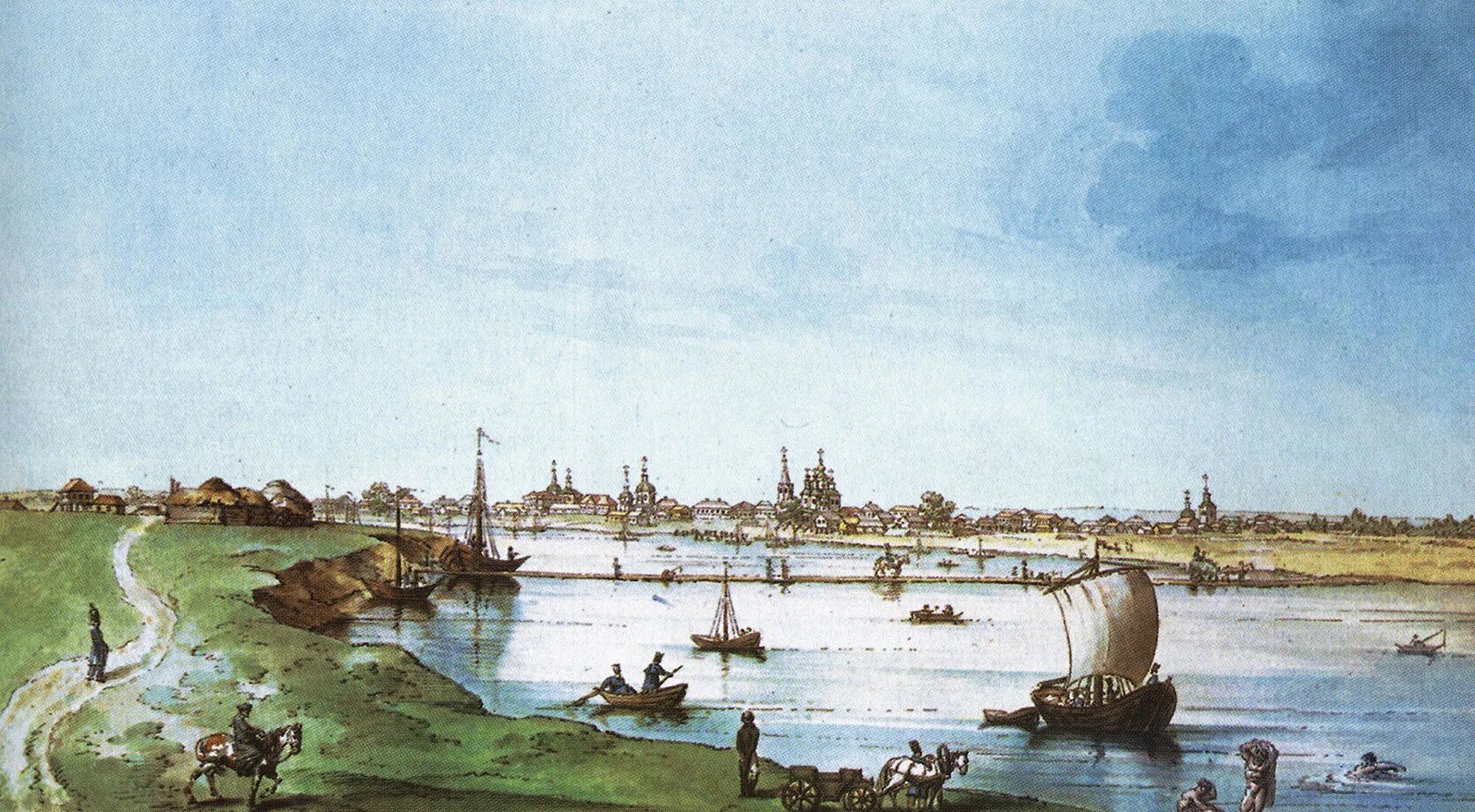 Е.Корнеев."вид города Черкасска".1803.акварель. Черкасск 18 век. Старинный город Черкасск. Черкасск образован в 1570 году.