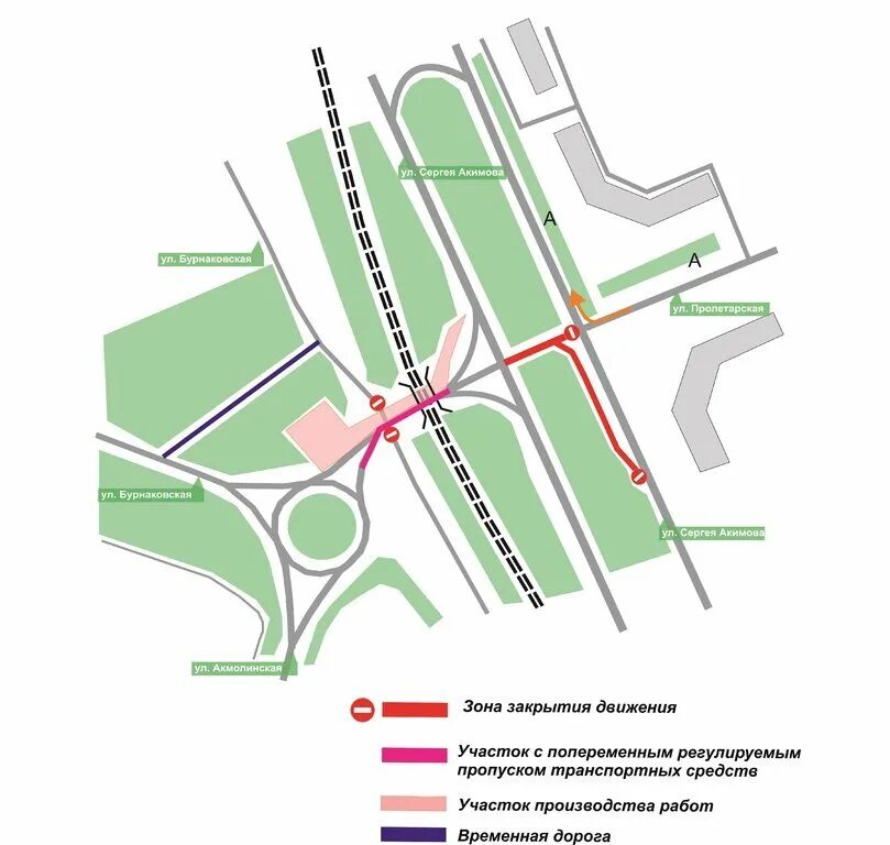 Реверсивное движение на борском мосту 2024. Схема движения на Пролетарской. Ограничение движения. Схема движения под Бурнаковским виадуком. Схема перекрытия движения на мосту.