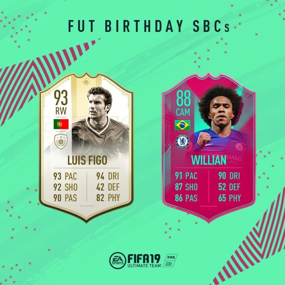 Fut birthday. Виллиан ФИФА 19. Виллиан карточка ФИФА 22. Карточка ФИФА Луис Фиго. FUT Birthday FIFA 19.