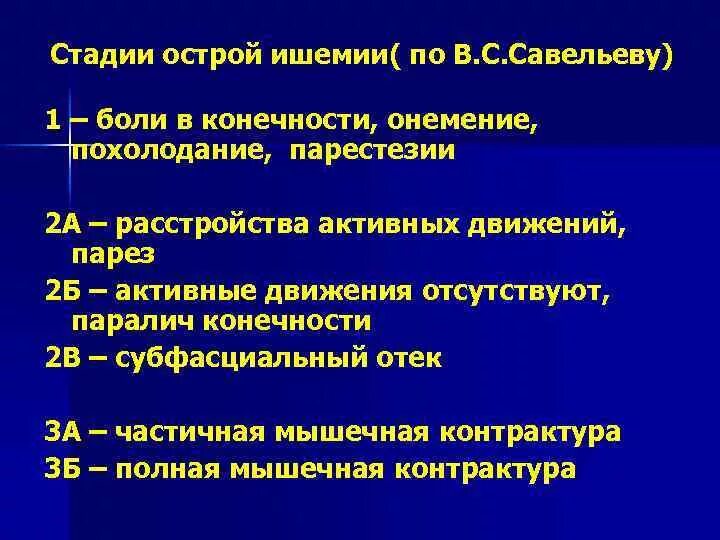 Классификация степени ишемии при острой артериальной непроходимости. Острая артериальная ишемия классификация. Стадия 2а ишемии (в.с.Савельев). Стадии острой артериальной ишемии. Острая артериальная ишемия