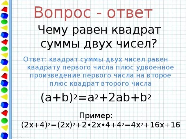 Удвоенное произведение разности квадратов. Удвоенное произведение. Квадрат суммы двух чисел равен квадрату первого. Квадрат суммы двух чисел равен квадрату первого числа плюс. Удвоенное произведение первого на второе пример.