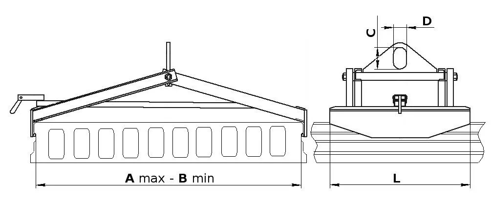 Траверса с захватами для беспетлевых плит. Захват для бетонных плит ЗЖБП. Захват для монтажа пустотных плит. Цанговый захват для бетонных плит. Захват для плит