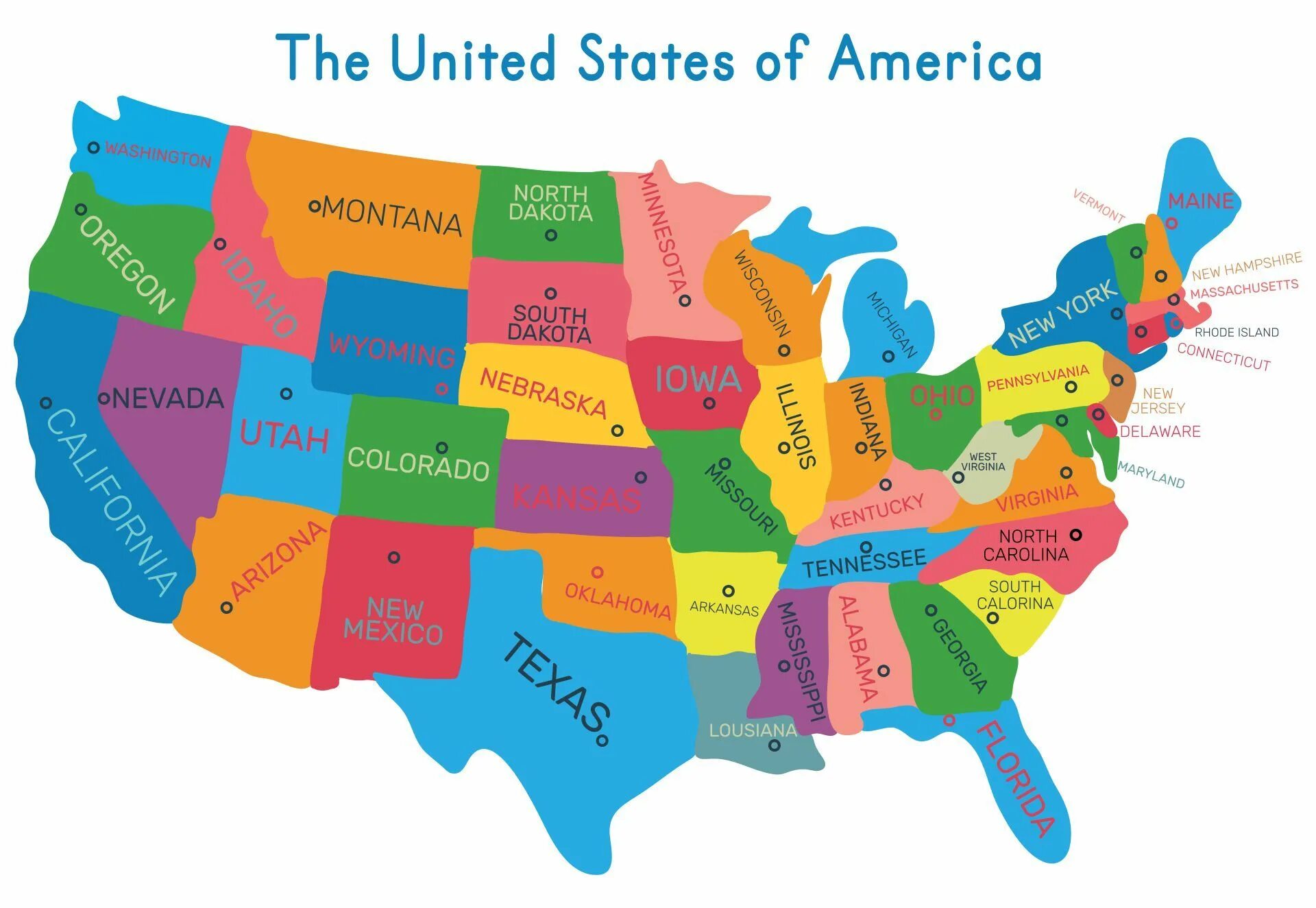 United States of America Map. USA States Map. Штаты США. The United States of America карта для детей. State coloured