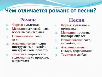 Сходства романса и песни