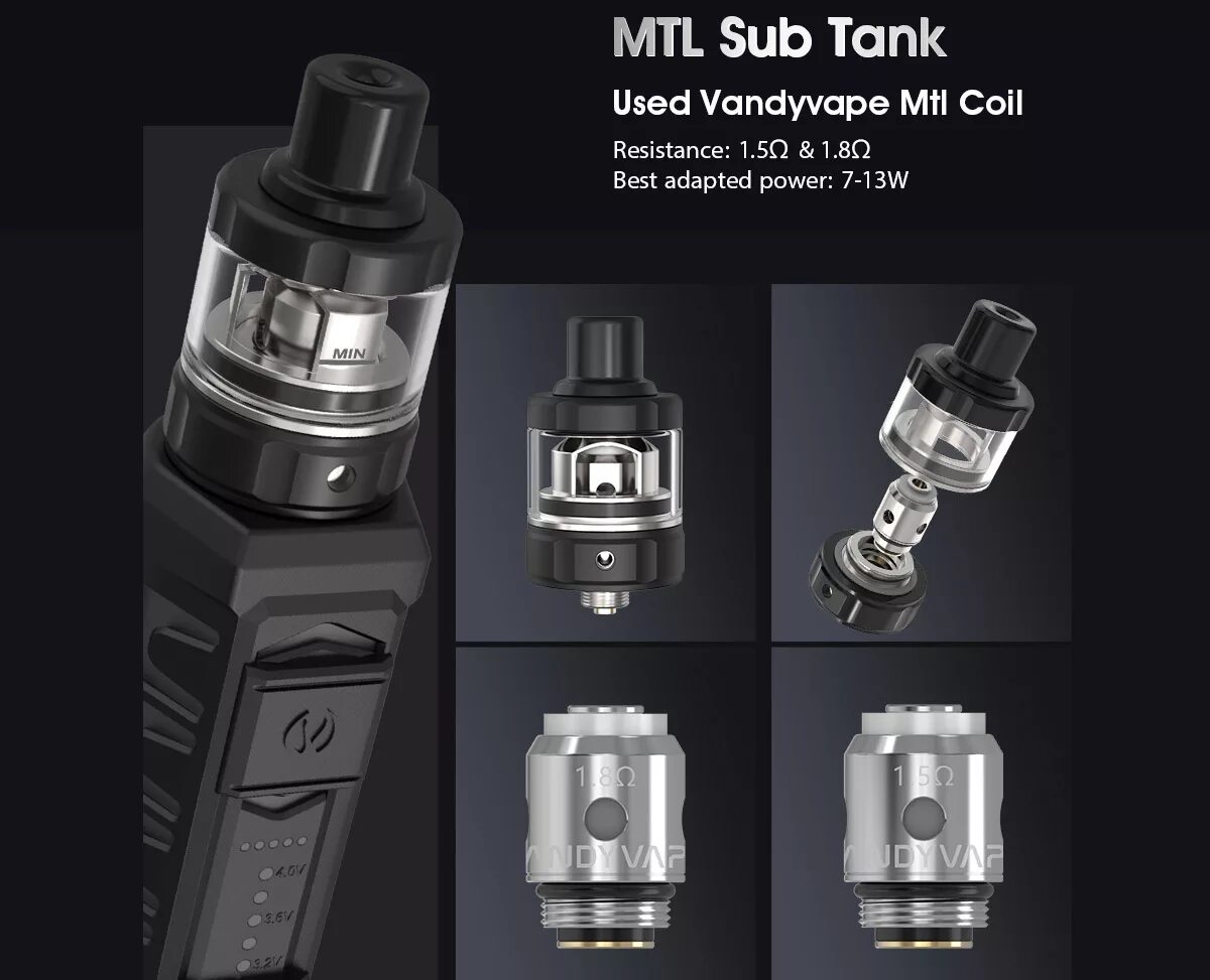 AP MTL sub Tank Vandy Vape. Sub two 300 Вт Vape Kit. Box Mod with MTL. Бак Apollo для вейпа.