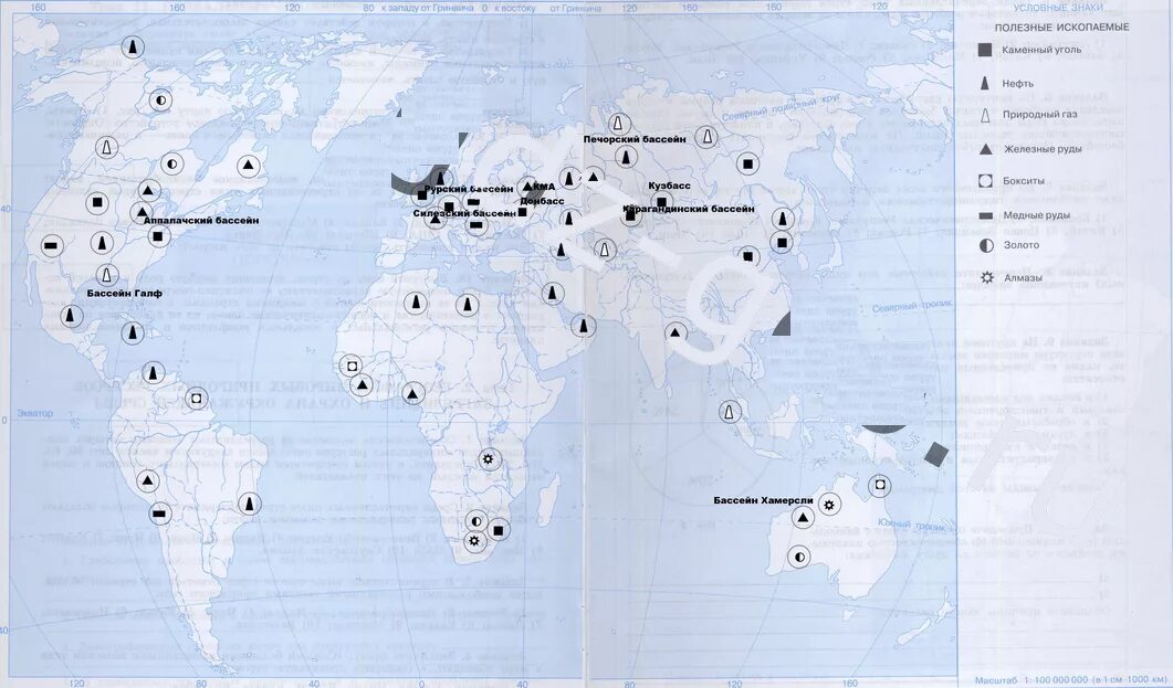 Контурная карта полезных ископаемых россии