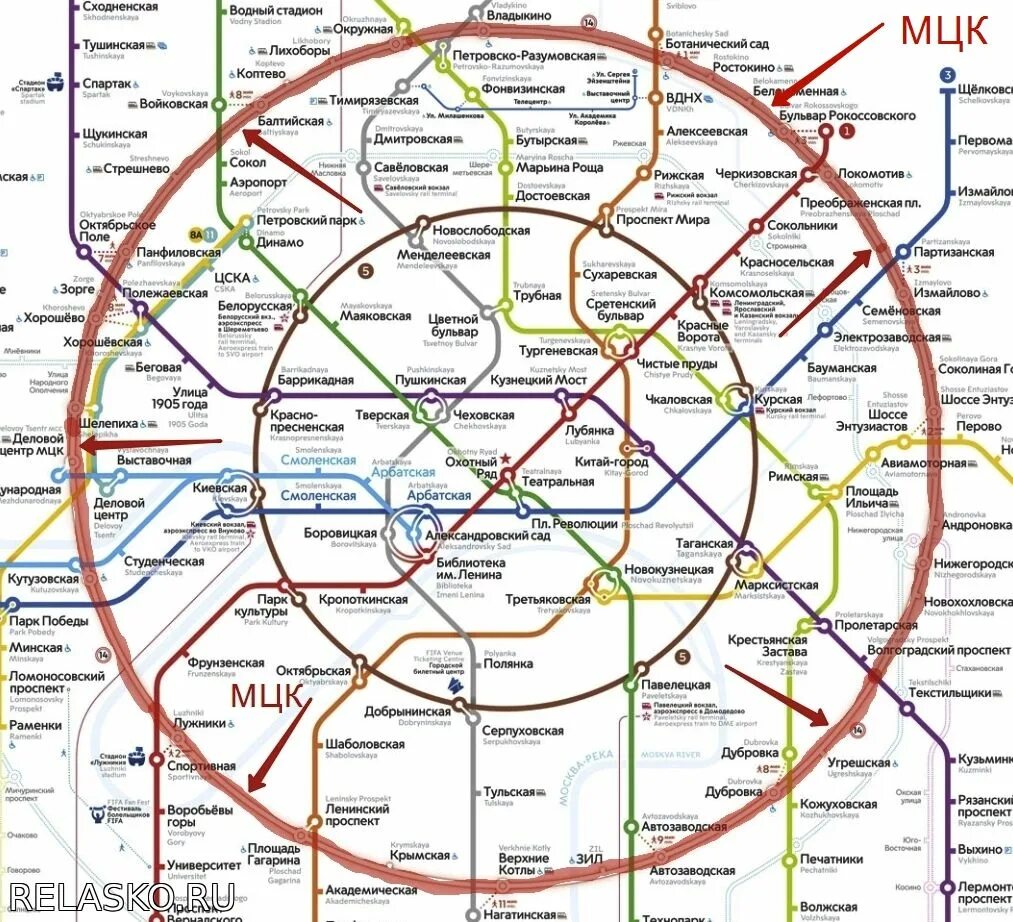 Карта мцк с пересадочными станциями метро
