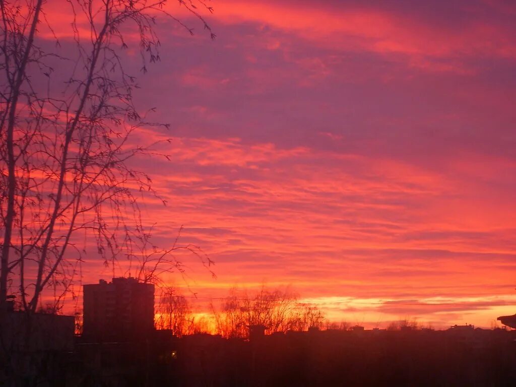 Розовый закат. Розовый закат в городе. Малиновый закат. Красный закат в городе. Виновато рассвет